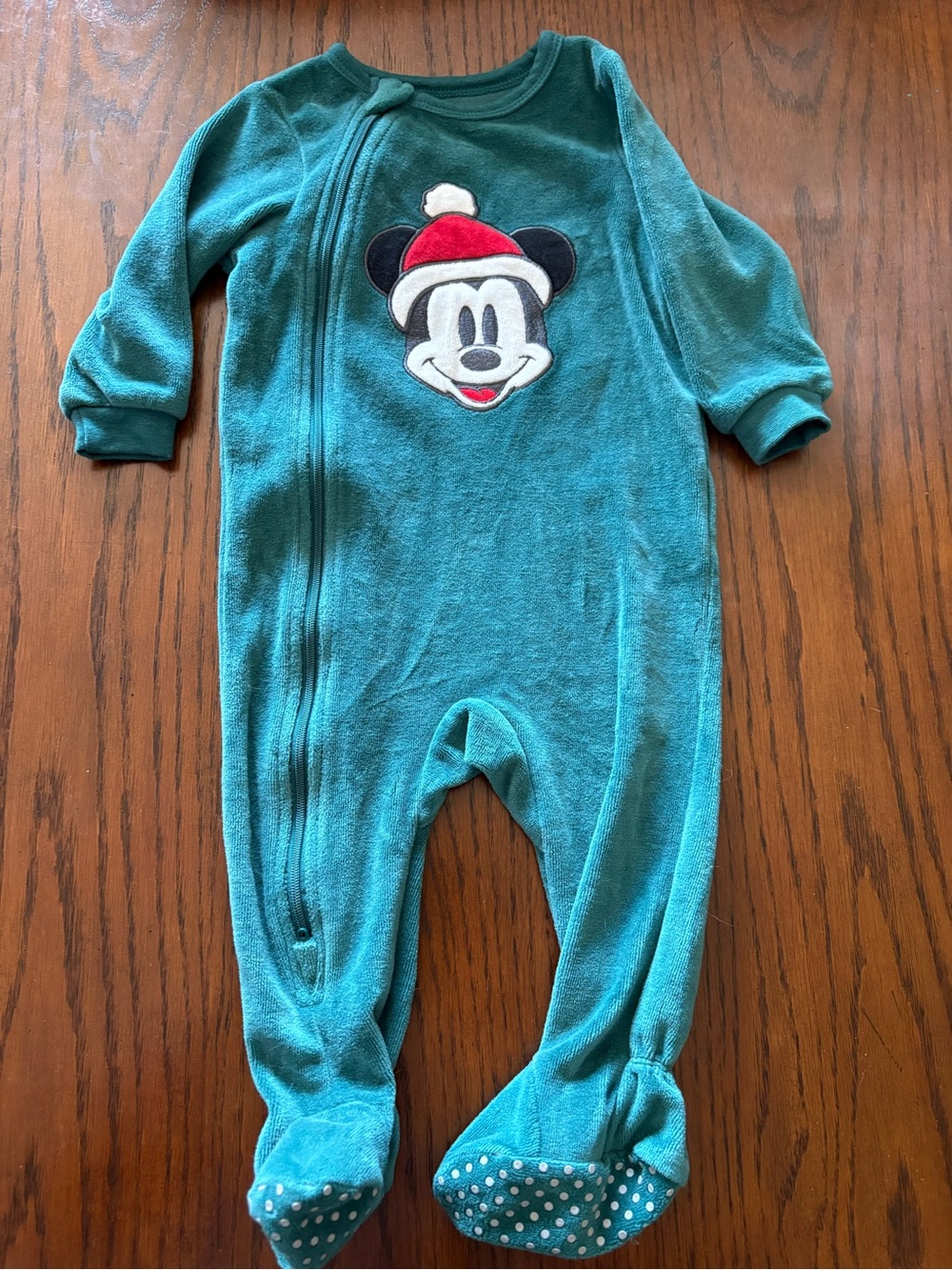 Disney Teal Footed One-Piece Pajamas with Holiday Mickey Patch